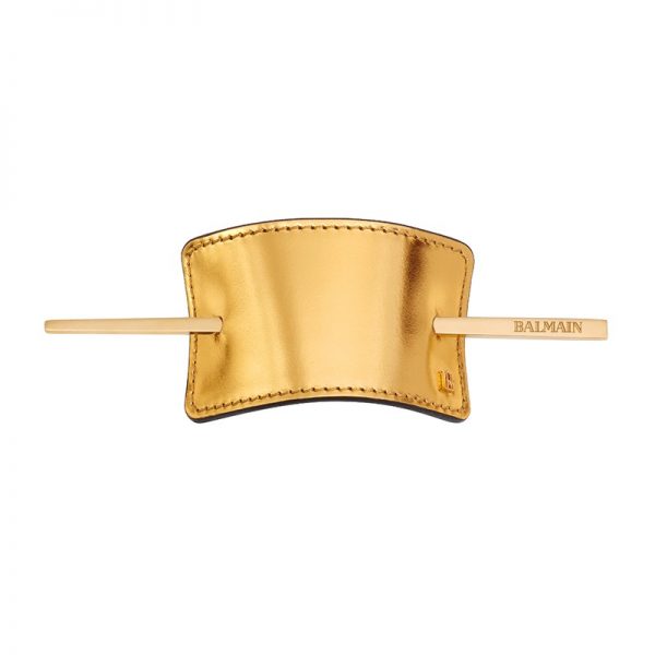 Hair Barrette Gold Leather